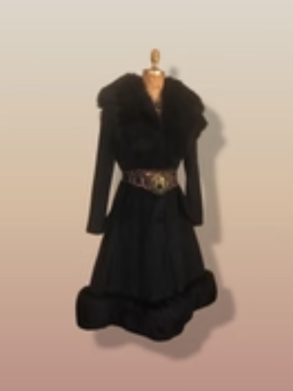 60’s Black Coat Vintage Lilli Ann Fit and Flare Shearling Pinup Princess Beaded - Picture 9 of 15